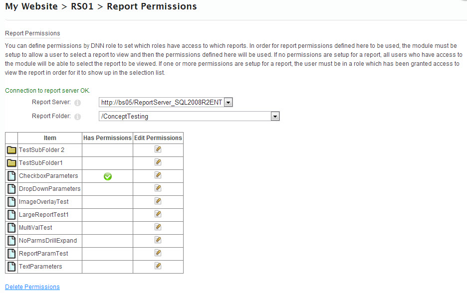 Report Permissions configuration